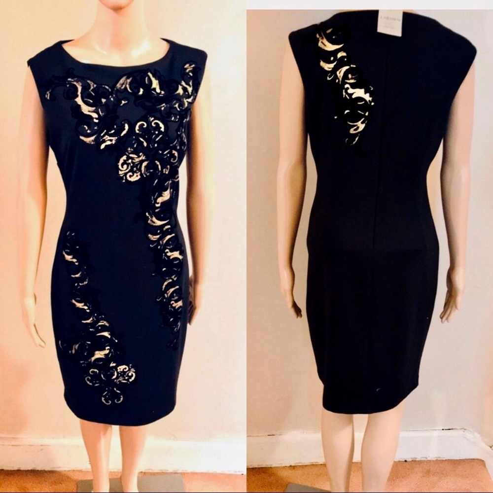 Carmen Marc Valvo black and gold dress